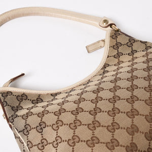 極美品 GUCCI グッチ ワンショルダーバッグ ハンドバッグ 130738 GGキャンバス レザー ベージュ ホワイト ゴールド金具 中古 4a008261