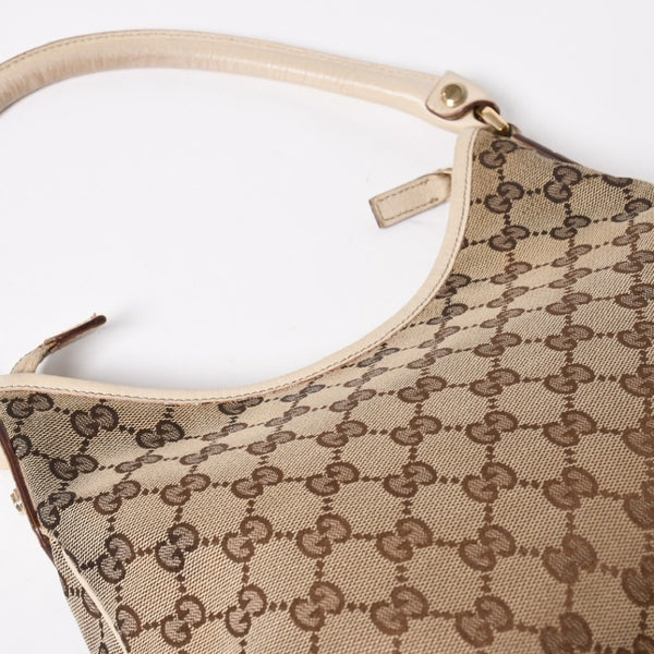 極美品 GUCCI グッチ ワンショルダーバッグ ハンドバッグ 130738 GGキャンバス レザー ベージュ ホワイト ゴールド金具 中古 4a008261