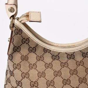 極美品 GUCCI グッチ ワンショルダーバッグ ハンドバッグ 130738 GGキャンバス レザー ベージュ ホワイト ゴールド金具 中古 4a008261