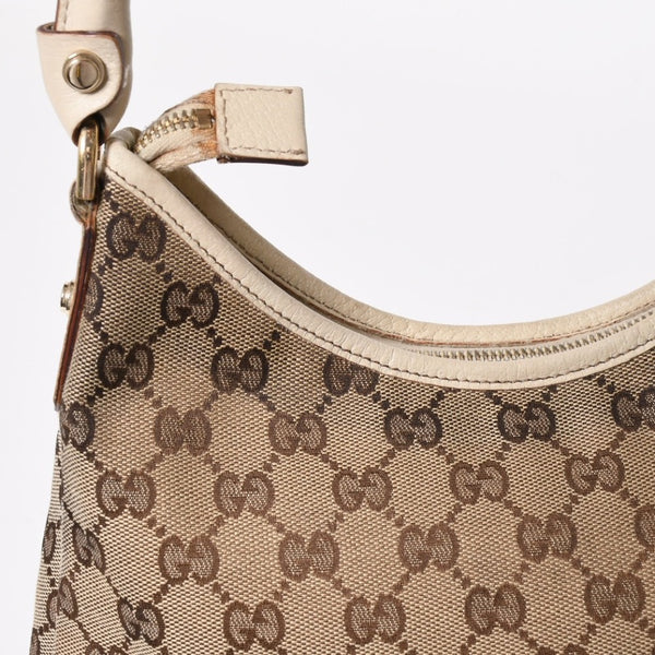 極美品 GUCCI グッチ ワンショルダーバッグ ハンドバッグ 130738 GGキャンバス レザー ベージュ ホワイト ゴールド金具 中古 4a008261