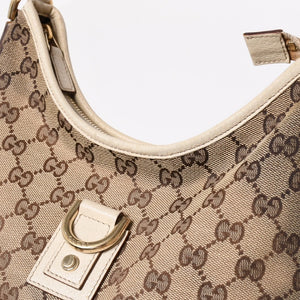 極美品 GUCCI グッチ ワンショルダーバッグ ハンドバッグ 130738 GGキャンバス レザー ベージュ ホワイト ゴールド金具 中古 4a008261