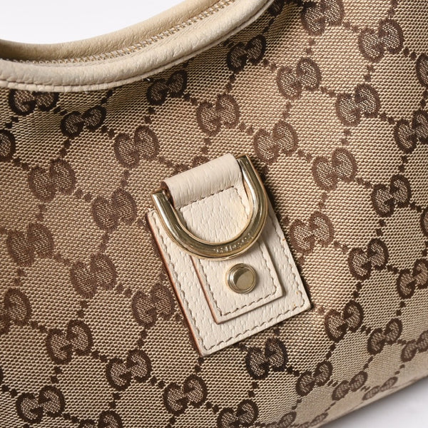 極美品 GUCCI グッチ ワンショルダーバッグ ハンドバッグ 130738 GGキャンバス レザー ベージュ ホワイト ゴールド金具 中古 4a008261