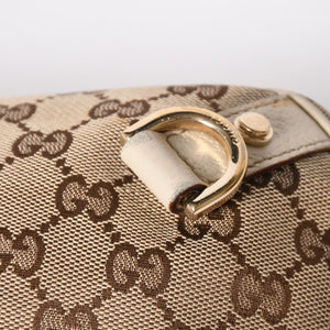 極美品 GUCCI グッチ ワンショルダーバッグ ハンドバッグ 130738 GGキャンバス レザー ベージュ ホワイト ゴールド金具 中古 4a008261