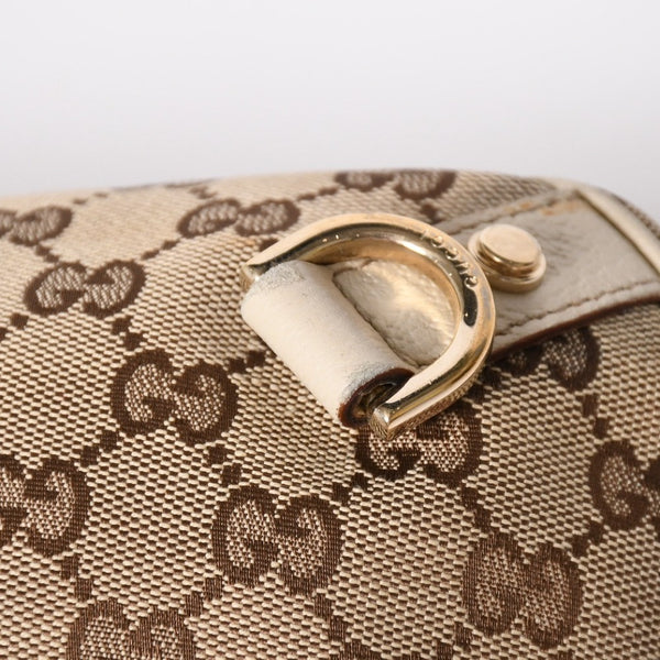 極美品 GUCCI グッチ ワンショルダーバッグ ハンドバッグ 130738 GGキャンバス レザー ベージュ ホワイト ゴールド金具 中古 4a008261