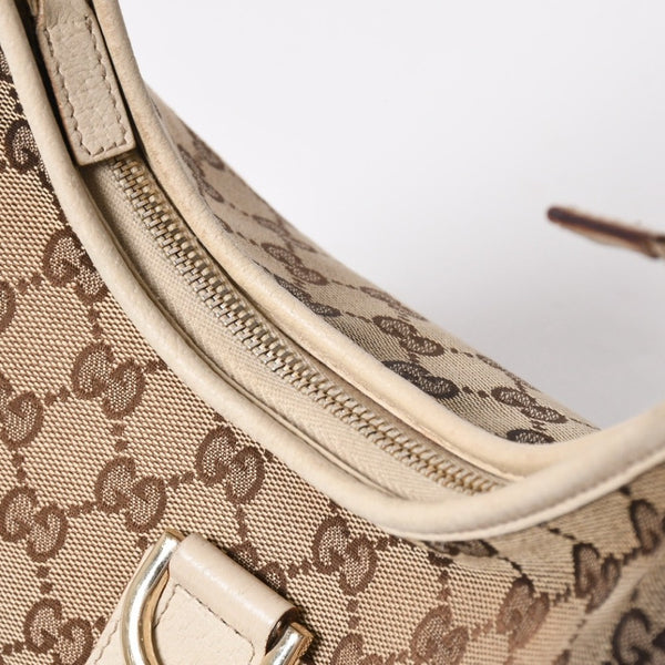 極美品 GUCCI グッチ ワンショルダーバッグ ハンドバッグ 130738 GGキャンバス レザー ベージュ ホワイト ゴールド金具 中古 4a008261