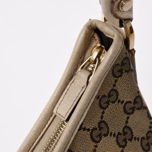 極美品 GUCCI グッチ ワンショルダーバッグ ハンドバッグ 130738 GGキャンバス レザー ベージュ ホワイト ゴールド金具 中古 4a008261