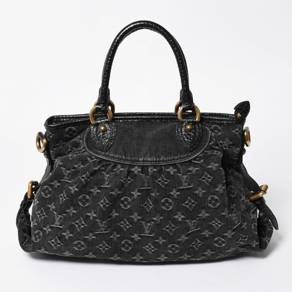 極美品 LOUIS VUITTON ルイヴィトン ネオカヴィMM ハンドバッグ M95351 モノグラム デニム ブラック 2WAY ゴールド金具 中古 4a008277