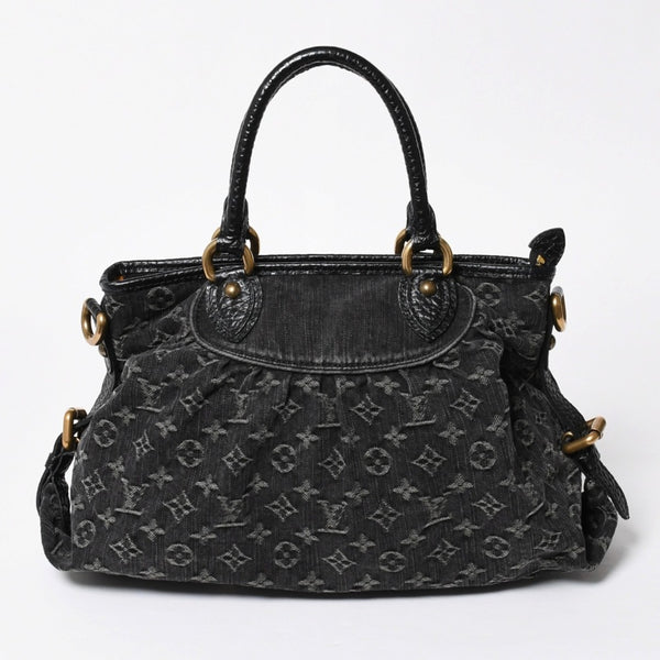 極美品 LOUIS VUITTON ルイヴィトン ネオカヴィMM ハンドバッグ M95351 モノグラム デニム ブラック 2WAY ゴールド金具 中古 4a008277