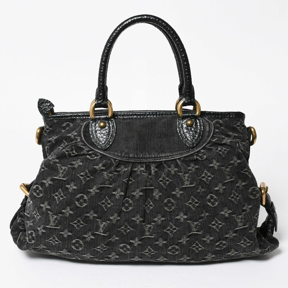 極美品 LOUIS VUITTON ルイヴィトン ネオカヴィMM ハンドバッグ M95351 モノグラム デニム ブラック 2WAY ゴールド金具 中古 4a008277