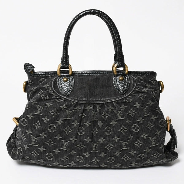 極美品 LOUIS VUITTON ルイヴィトン ネオカヴィMM ハンドバッグ M95351 モノグラム デニム ブラック 2WAY ゴールド金具 中古 4a008277