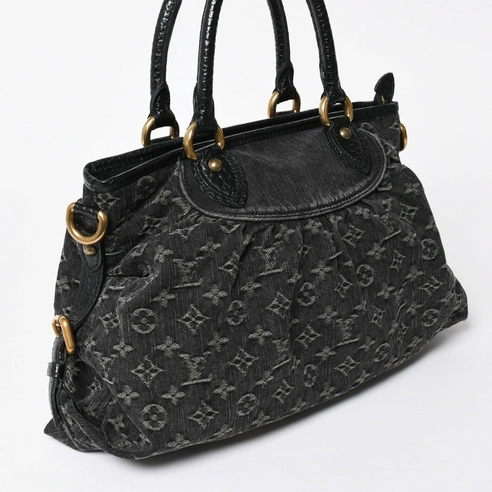 極美品 LOUIS VUITTON ルイヴィトン ネオカヴィMM ハンドバッグ M95351 モノグラム デニム ブラック 2WAY ゴールド金具 中古 4a008277