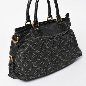 極美品 LOUIS VUITTON ルイヴィトン ネオカヴィMM ハンドバッグ M95351 モノグラム デニム ブラック 2WAY ゴールド金具 中古 4a008277