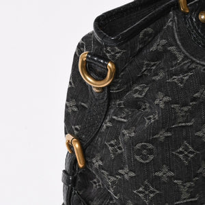 極美品 LOUIS VUITTON ルイヴィトン ネオカヴィMM ハンドバッグ M95351 モノグラム デニム ブラック 2WAY ゴールド金具 中古 4a008277