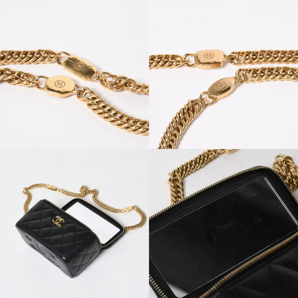 極美品 CHANEL シャネル バニティ チェーンショルダーバッグ ブラック ゴールド金具 ラムスキン ランダム番台 中古 4a008196