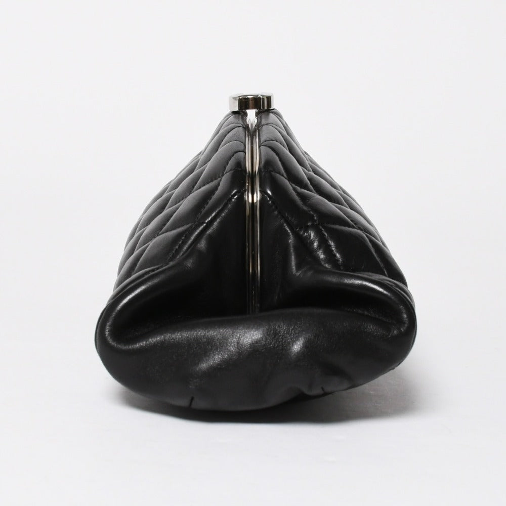 Very Good Condition CHANEL Clutch Bag Matelasse Black Lambskin Silver Hardware No. 13 Used 4a008197