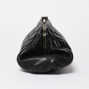 Very Good Condition CHANEL Clutch Bag Matelasse Black Lambskin Silver Hardware No. 13 Used 4a008197