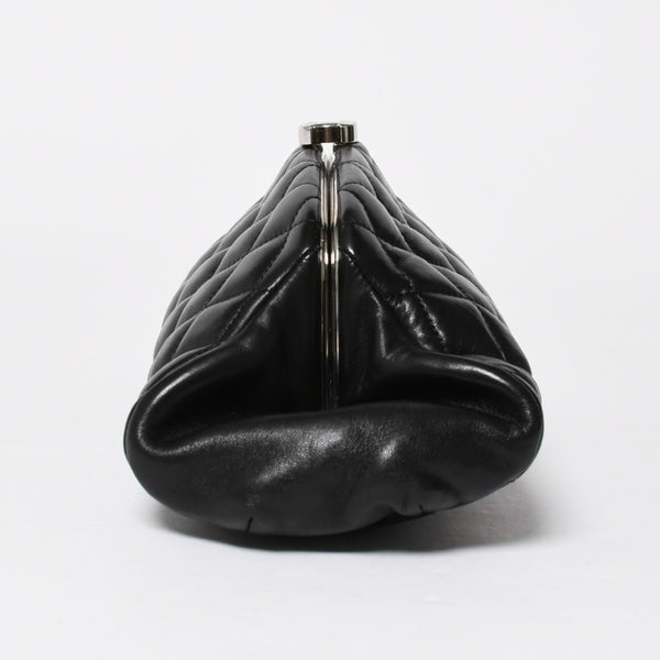 Very Good Condition CHANEL Clutch Bag Matelasse Black Lambskin Silver Hardware No. 13 Used 4a008197