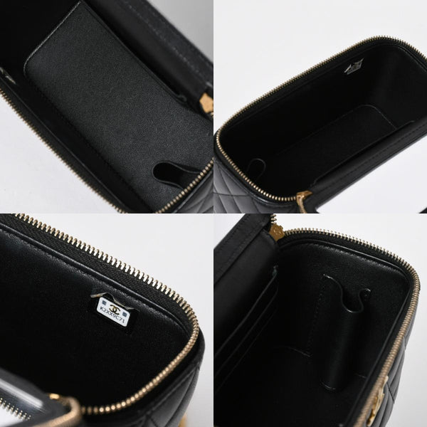 極美品 CHANEL シャネル バニティ チェーンショルダーバッグ ブラック ゴールド金具 ラムスキン ランダム番台 中古 4a008196