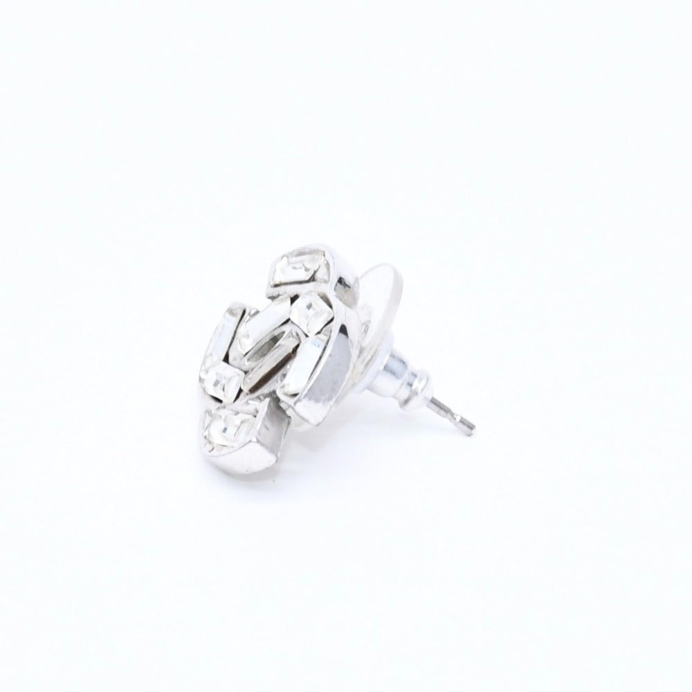 CHANEL Coco Mark Stud Earrings Weight Approximately 4.36g 01P Engraved Metal Silver Rhinestone For Both Ears Good Condition Used 4a007090