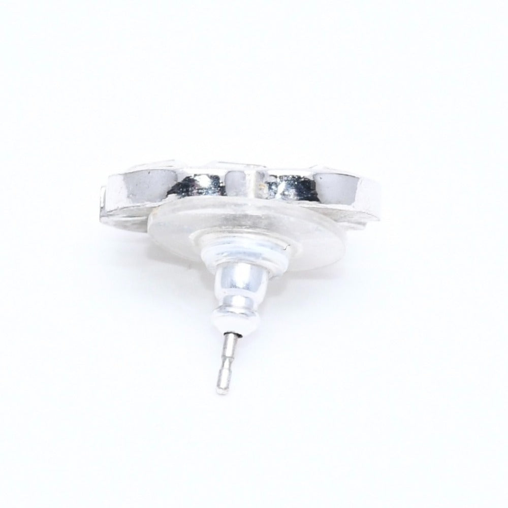 CHANEL Coco Mark Stud Earrings Weight Approximately 4.36g 01P Engraved Metal Silver Rhinestone For Both Ears Good Condition Used 4a007090