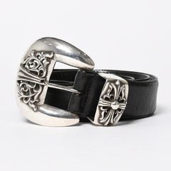 CHROME HEARTS BLT CLASSIC 3PC Classic 3PC Leather Belt Size 32 Black Silver 925 Good Condition Used 4a008575