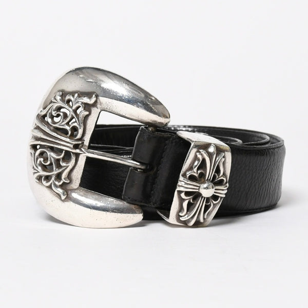 CHROME HEARTS BLT CLASSIC 3PC Classic 3PC Leather Belt Size 32 Black Silver 925 Good Condition Used 4a008575