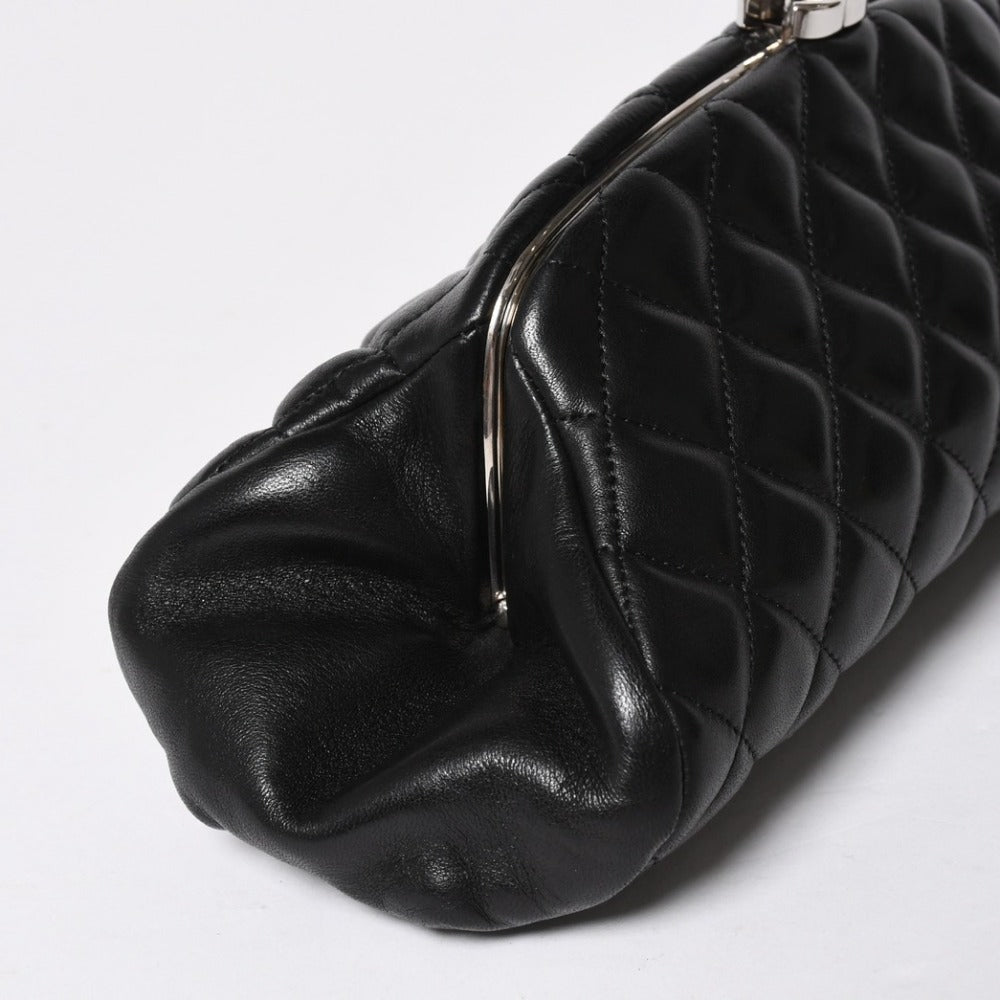 Very Good Condition CHANEL Clutch Bag Matelasse Black Lambskin Silver Hardware No. 13 Used 4a008197