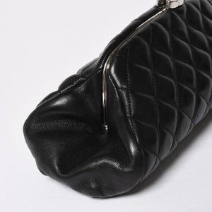 Very Good Condition CHANEL Clutch Bag Matelasse Black Lambskin Silver Hardware No. 13 Used 4a008197