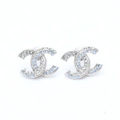 極美品 CHANEL シャネル ココマーク スタッドピアス 重量約2.42g 13P刻印 メタル ラインストーン シルバー ブルー 両耳用 中古 4a007099