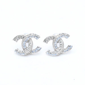 極美品 CHANEL シャネル ココマーク スタッドピアス 重量約2.42g 13P刻印 メタル ラインストーン シルバー ブルー 両耳用 中古 4a007099