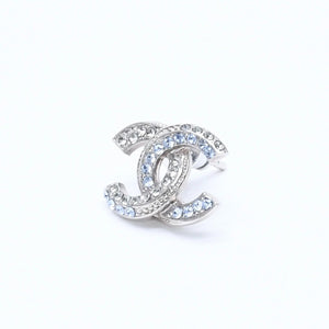 極美品 CHANEL シャネル ココマーク スタッドピアス 重量約2.42g 13P刻印 メタル ラインストーン シルバー ブルー 両耳用 中古 4a007099