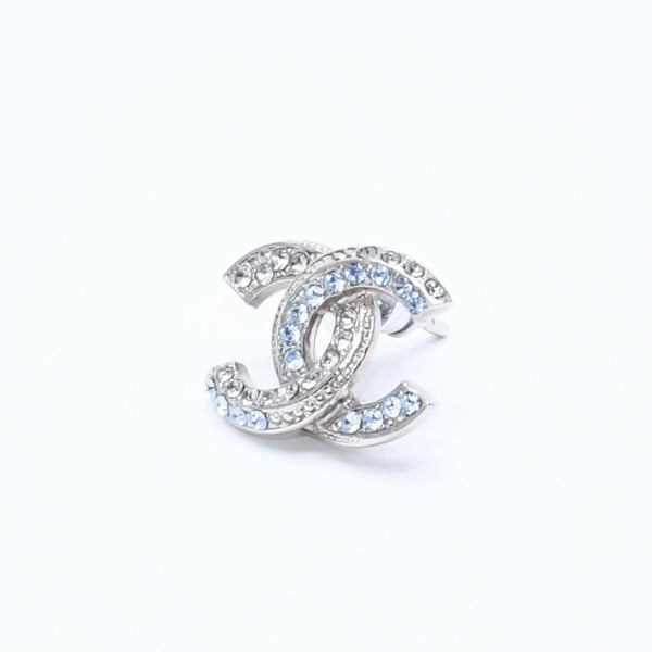 極美品 CHANEL シャネル ココマーク スタッドピアス 重量約2.42g 13P刻印 メタル ラインストーン シルバー ブルー 両耳用 中古 4a007099