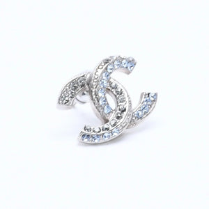 極美品 CHANEL シャネル ココマーク スタッドピアス 重量約2.42g 13P刻印 メタル ラインストーン シルバー ブルー 両耳用 中古 4a007099