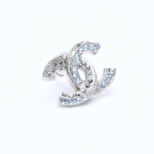 極美品 CHANEL シャネル ココマーク スタッドピアス 重量約2.42g 13P刻印 メタル ラインストーン シルバー ブルー 両耳用 中古 4a007099