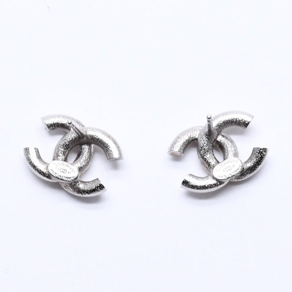極美品 CHANEL シャネル ココマーク スタッドピアス 重量約2.42g 13P刻印 メタル ラインストーン シルバー ブルー 両耳用 中古 4a007099