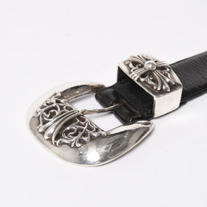 CHROME HEARTS BLT CLASSIC 3PC Classic 3PC Leather Belt Size 32 Black Silver 925 Good Condition Used 4a008575