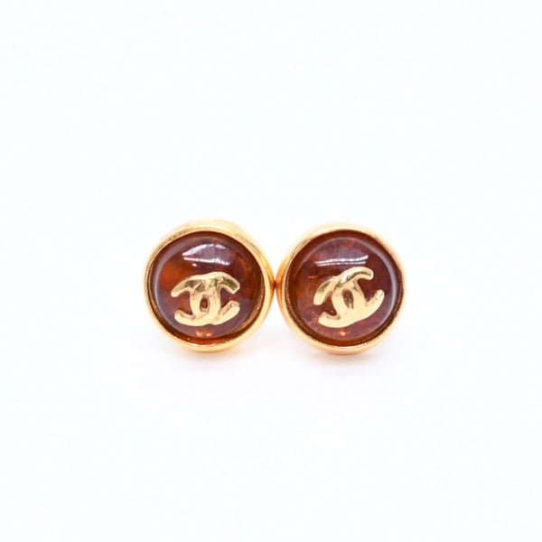 極美品 CHANEL シャネル ココマーク ラウンド スタッドピアス 重量約2.64g 99P刻印 GP メタル 樹脂系 両耳用 中古 4a007075