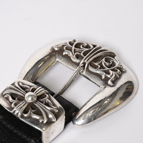 CHROME HEARTS BLT CLASSIC 3PC Classic 3PC Leather Belt Size 32 Black Silver 925 Good Condition Used 4a008575