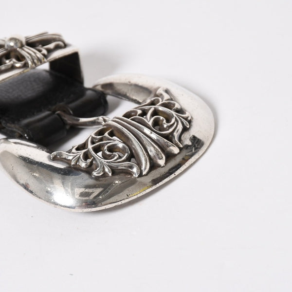 CHROME HEARTS BLT CLASSIC 3PC Classic 3PC Leather Belt Size 32 Black Silver 925 Good Condition Used 4a008575