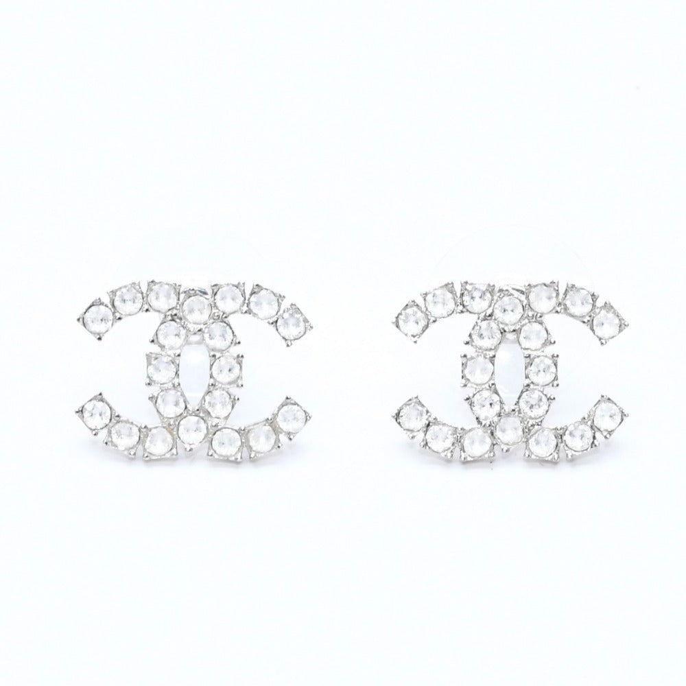極美品 CHANEL シャネル ココマーク ピアス 重量約3.09g B20V刻印 メタル ラインストーン シルバー 両耳用 中古 4a007096