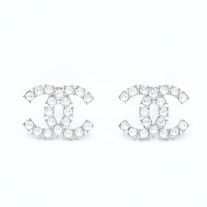 極美品 CHANEL シャネル ココマーク ピアス 重量約3.09g B20V刻印 メタル ラインストーン シルバー 両耳用 中古 4a007096