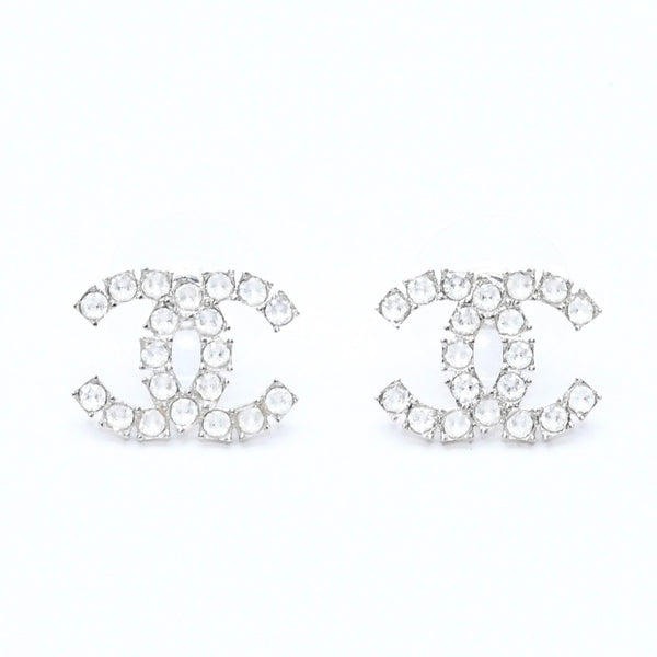 極美品 CHANEL シャネル ココマーク ピアス 重量約3.09g B20V刻印 メタル ラインストーン シルバー 両耳用 中古 4a007096