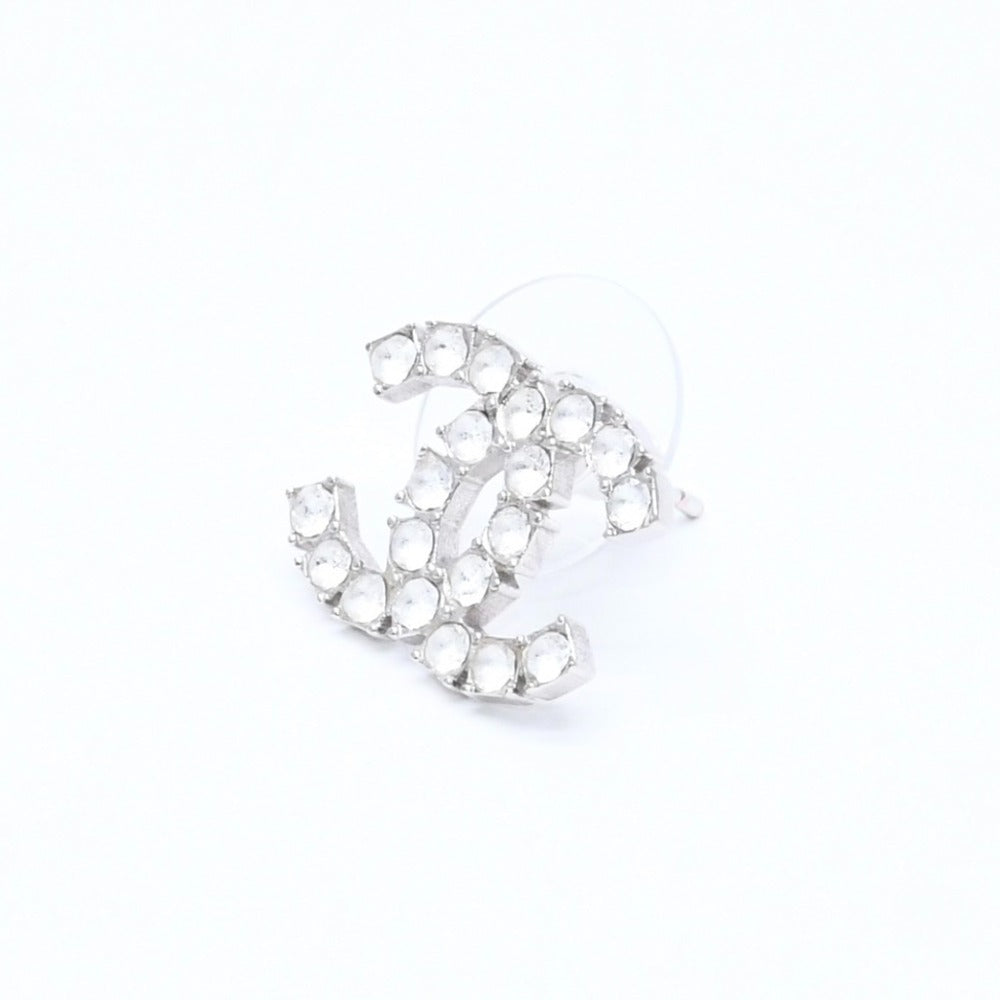 極美品 CHANEL シャネル ココマーク ピアス 重量約3.09g B20V刻印 メタル ラインストーン シルバー 両耳用 中古 4a007096