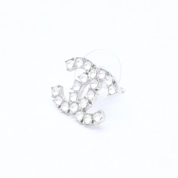 極美品 CHANEL シャネル ココマーク ピアス 重量約3.09g B20V刻印 メタル ラインストーン シルバー 両耳用 中古 4a007096