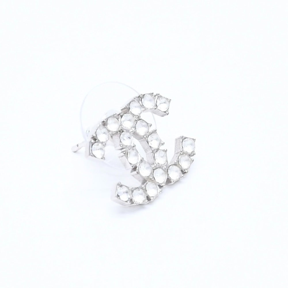 極美品 CHANEL シャネル ココマーク ピアス 重量約3.09g B20V刻印 メタル ラインストーン シルバー 両耳用 中古 4a007096
