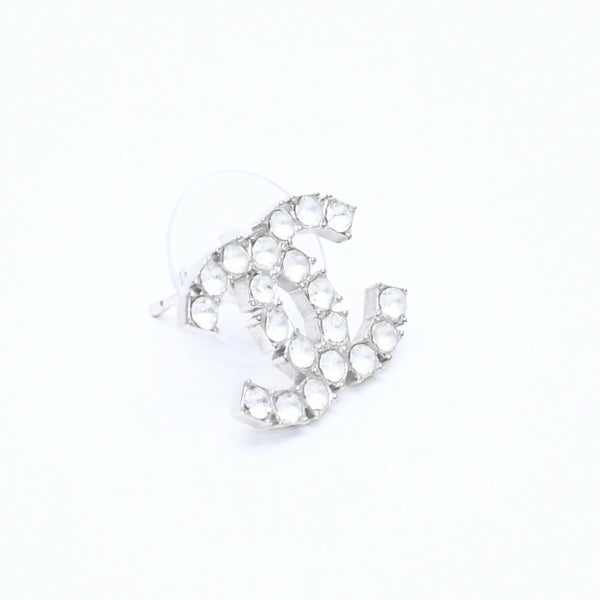 極美品 CHANEL シャネル ココマーク ピアス 重量約3.09g B20V刻印 メタル ラインストーン シルバー 両耳用 中古 4a007096