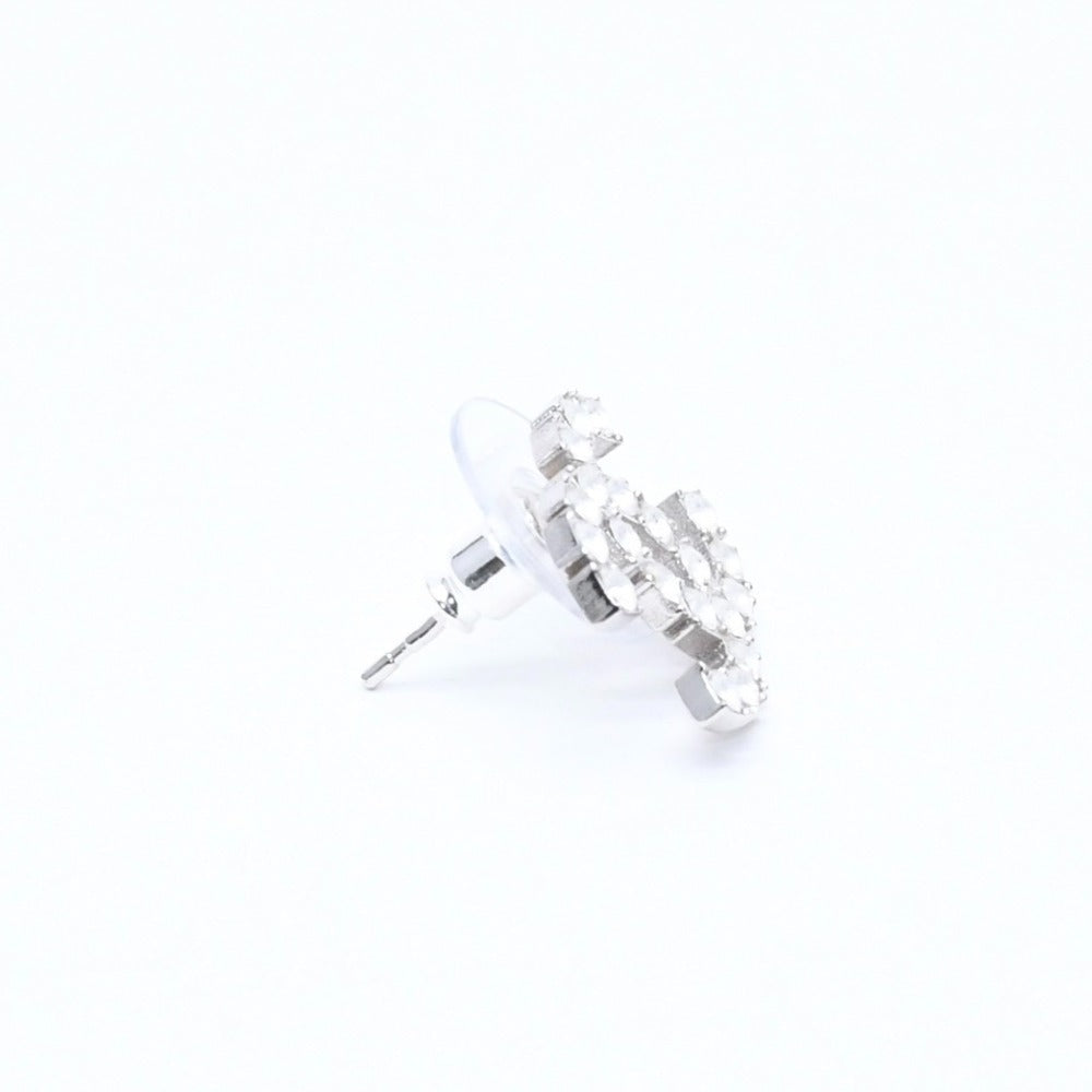 Very Good Condition CHANEL Coco Mark Earrings Weight Approximately 3.09g B20V Engraved Metal Rhinestone Silver For Both Ears Used 4a007096