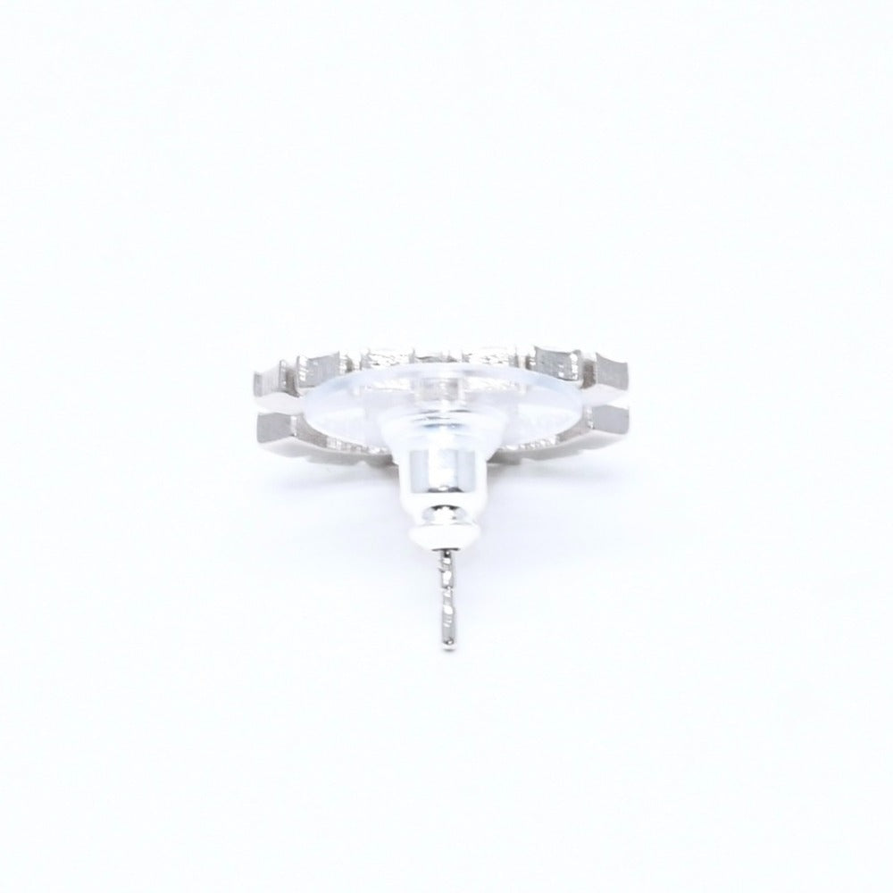 Very Good Condition CHANEL Coco Mark Earrings Weight Approximately 3.09g B20V Engraved Metal Rhinestone Silver For Both Ears Used 4a007096