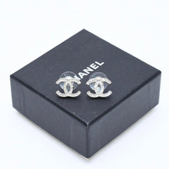 極美品 CHANEL シャネル ココマーク スタッドピアス 重量約2.67g 10A刻印 メタル ラインストーン シルバー 両耳用 中古 4a007091