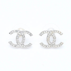 極美品 CHANEL シャネル ココマーク スタッドピアス 重量約2.67g 10A刻印 メタル ラインストーン シルバー 両耳用 中古 4a007091